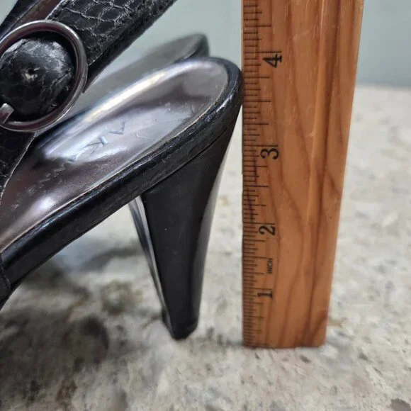 AK Anne Klein Black Slingback Heels Peep Toe Floral Platform Pumps - Picture 11 of 12